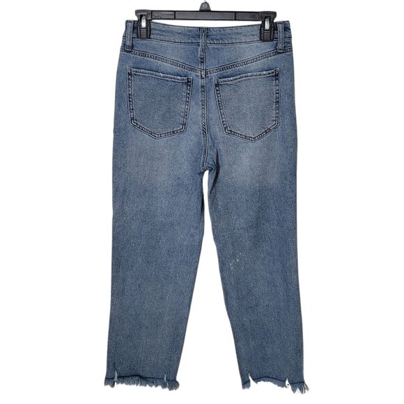 SO High Rise Baggy Straight Jeans Distressed Ripped Raw Hem Medium Wash Denim 5 - Picture 3 of 13
